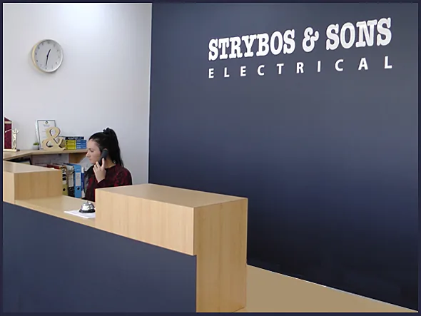 The Strybos & Sons Electrical reception desk in Ipswich