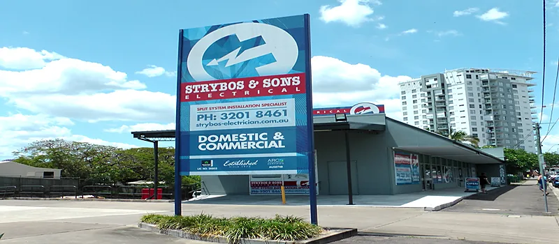 The Strybos & Sons Electrical sign and shop on Darling Street, Ipswich